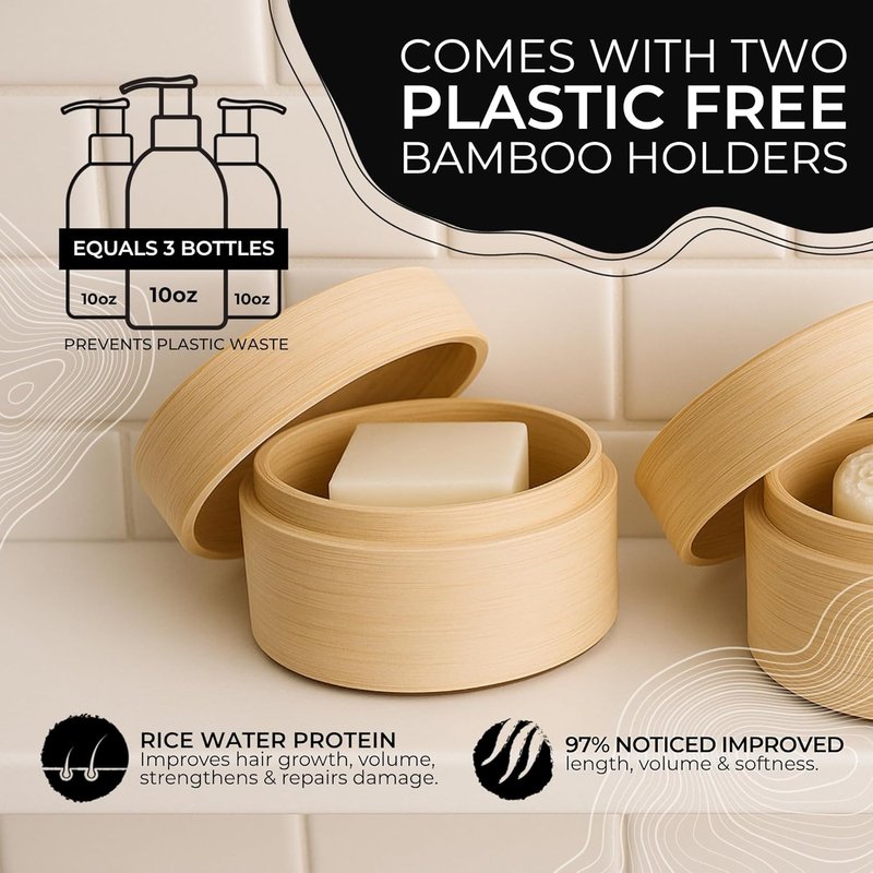 Viori Terrace Garden Shampoo & Conditioner Bar Set | Bamboo Holder, Rice Water Formula for Hair Growth, Sulfate-Free