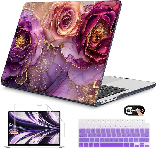 Mektron for 2026 MacBook Air 13-inch M5 Laptop Case A3449 with 13.6-inch Liquid Retina Display Fits 2025 A3240 M4 2024 A3113 M3 2023 A2681 M2 Printed Hard Shell for MacBook Air 13.6", Marble Flowers