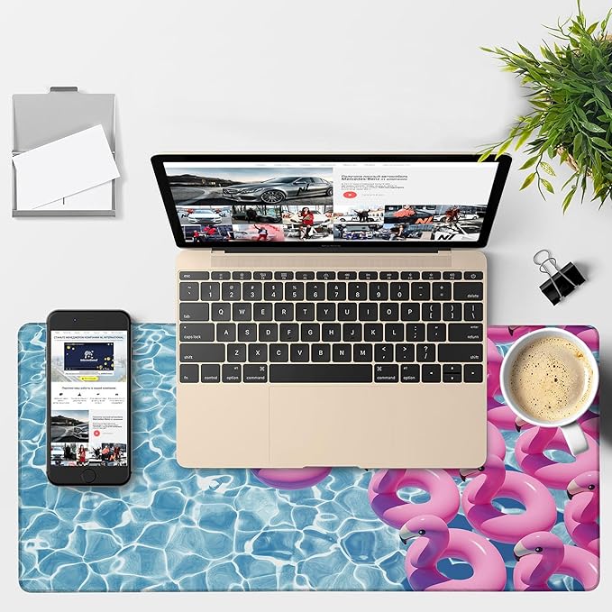 NITAHHHY Gaming Desk Pad Large Extra Length Pink Flamingos Mouse Pad Keyboard Laptop Non-Slip Waterproof with Rubber Base Thick Stitched Edge Mouse Mat for Office Home 35.4 x 15.7 Inches