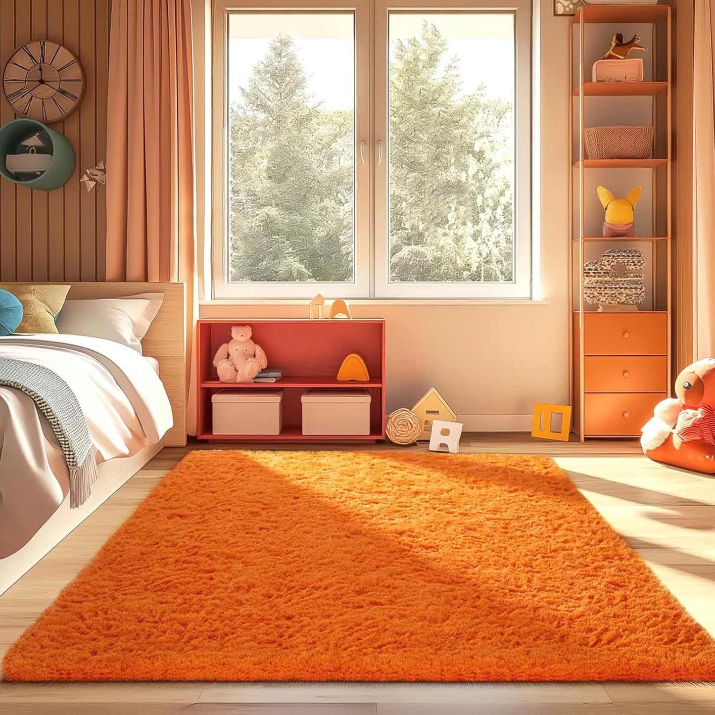 Ophanie Orange Fall Area Rug - Plush Soft Shaggy Carpet for Bedroom & Living Room | 4x6 Feet