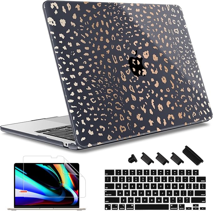 May Chen Case for MacBook Air 13/13.6 inch M5 A3449 M4 A3240 M3 A3113 M2 A2681, 2026 2025 2024-2022, Plastic Hard Shell with Keyboard Cover & Screec Protector, Leopard Print
