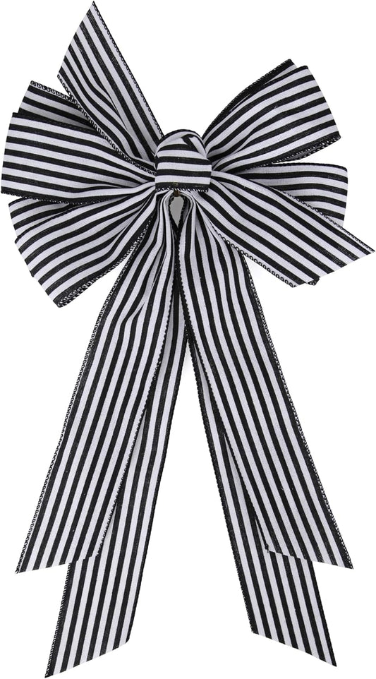 Meseey Large Black and White Striped Ribbon Bow - 20 x 11 Inch Farmhouse Wreath Decor & Tree Topper