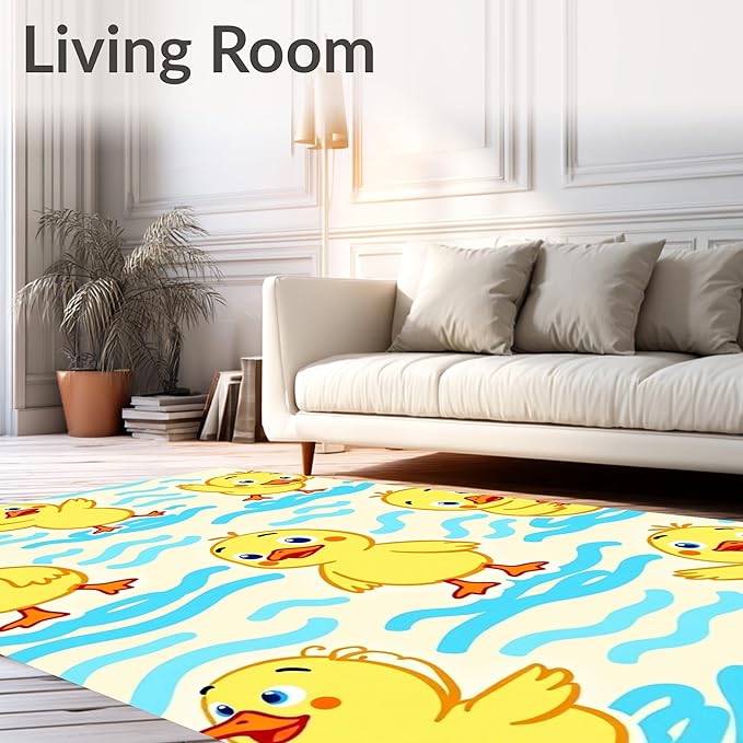 Flatwoven High Traffic Area Rug 6, Whimsical Pond Life Cartoon Animal Illustration Hook, Non Slip, Stain Resistant, Washable Area Rugs for Living Room, Bedroom (Yellow, 6)