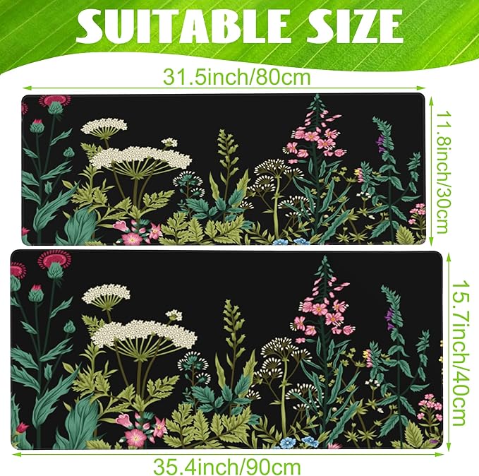 Eflxamz Large Gaming Mouse Pad for Desk,Wildflowers Night Desk Mat,Wild Floral Flower Desk Pad,Extended Big Computer Keyboard Mouse Pad with Non-Slip Base and Stitched Edge,35.4"x15.7"