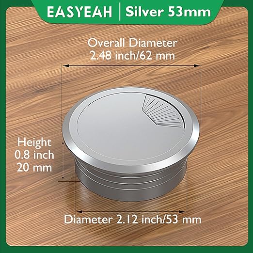 EASYEAH 5 Pcs Desk Grommet 2-1/16" / 53 mm, Desk Cord Hole Cover, Cable Grommet ABS Plastic, Desk Hole Grommet for Home & Office Pc, Detachable Adjustable Cable Cord Organizer-Silvery