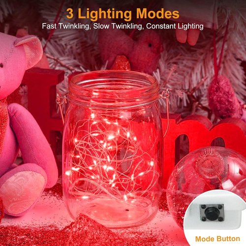 Btfarm 6 Pack Fairy Lights - Battery Operated 20 LED Twinkle String Lights | Waterproof Mini Silver Wire for Christmas & Weddings, Red