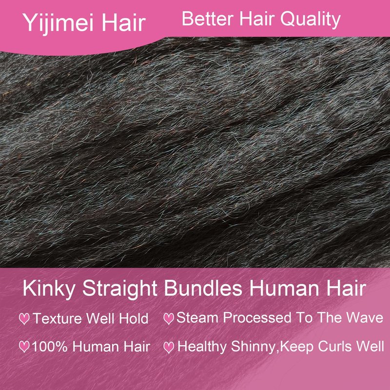 Yijimei Kinky Straight Human Hair Bundles Yaki Straight Human Braiding Hair 100g 22 Inch Human Hair Bundle 100% Unprocessed Brazilian Virgin Hair Natural Black