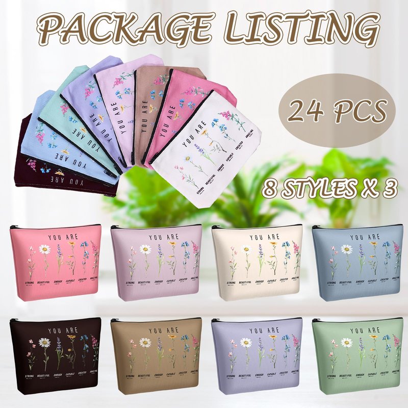 Frienda 24 Pcs God Says You Are Cosmetic Bags for Women Bible Verse Floral Makeup Case Inspirational Religious Bags Affirmations Christian Gifts for Mother's Day Birthday Easter Day(Natural Color)