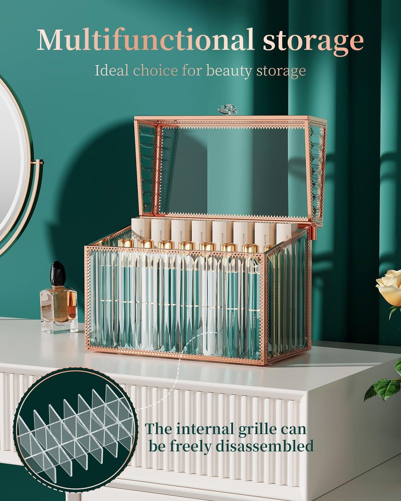 Youdepot Lipstick Organizer Lipstick Holder - 24 Spaces, Tempered Glass Lip Gloss and Perfume Organizer,Vanity Lipstick Holder and Organizer.