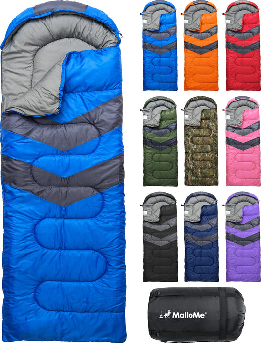 MalloMe Sleeping Bags for Adults Cold Weather & Warm - Backpacking Camping Sleeping Bag for Kids, Girls, Boys - Lightweight Camping Essentials Gear Accessories Hiking Sleep Must Haves Single & Double