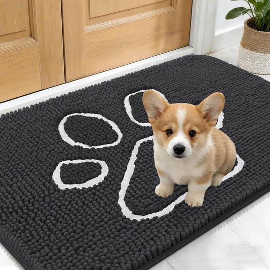 OLANLY Dog Door Mat - Absorbent Non-Slip Mud Mat for Dogs | Paw Print Design, 24x16, Dark Grey