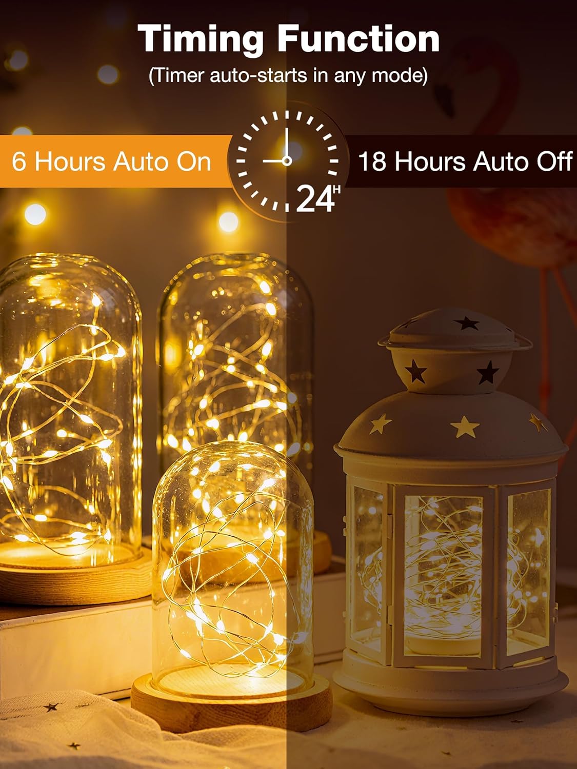 Skiennix 6-Pack Fairy Lights - 20 LED Twinkle String Lights with Timer | 7ft Warm White Decor for Christmas Trees, Wreaths & Parties