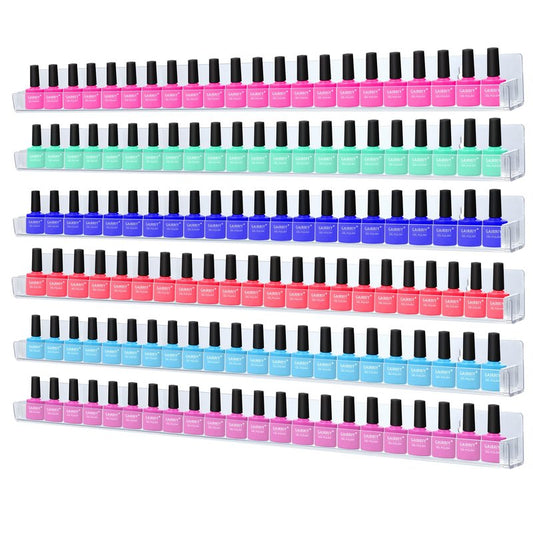 trophable 24in Nail Polish Rack Wall Mounted Shelf with Removable Anti-Slip End Inserts, 6 Pack Clear Acrylic Nail Polish Organizer Wall Rack Display 150 Bottles
