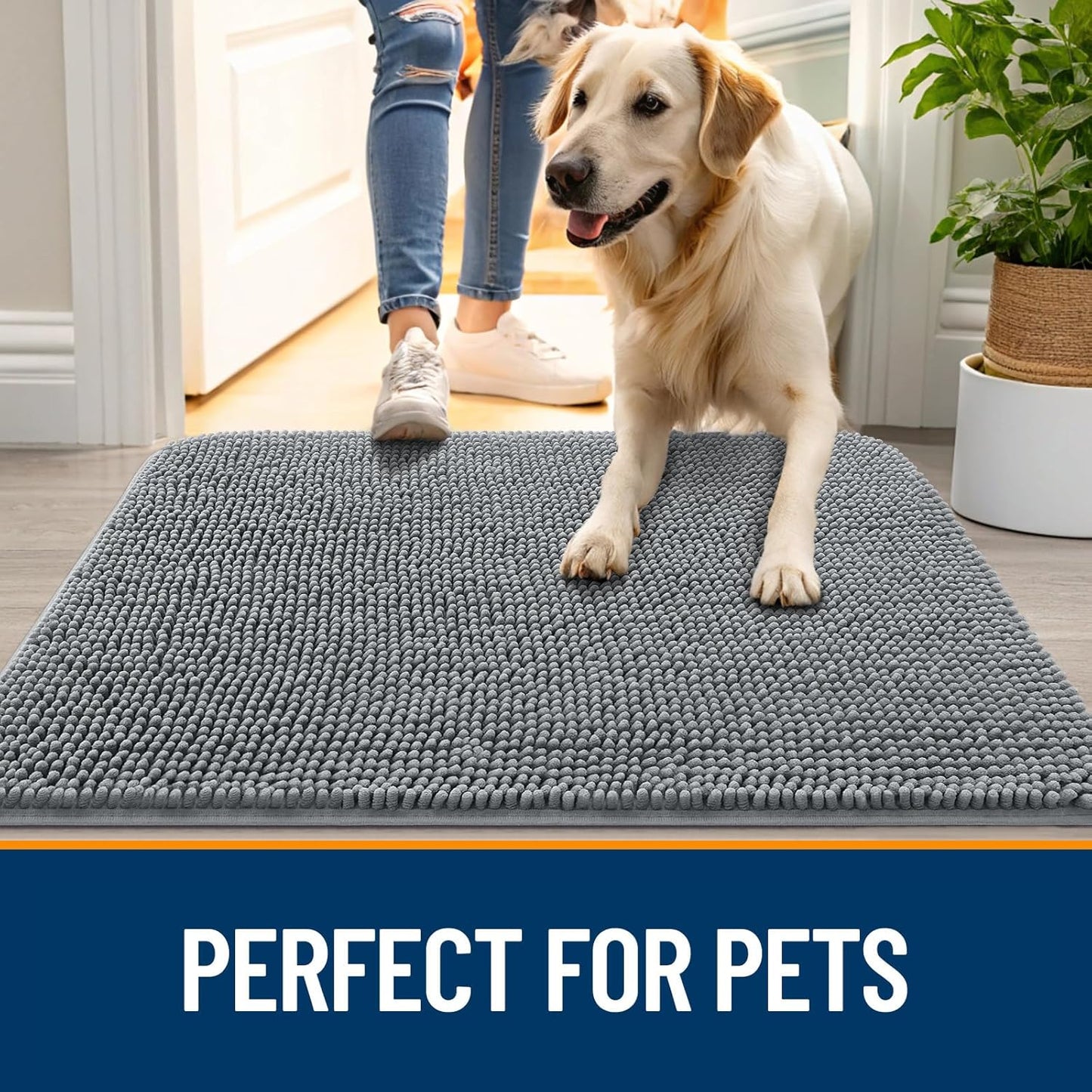 OLANLY Dog Door Mat - Absorbent Non-Slip Chenille Mat for Muddy Paws | 59x20 Inches, Grey