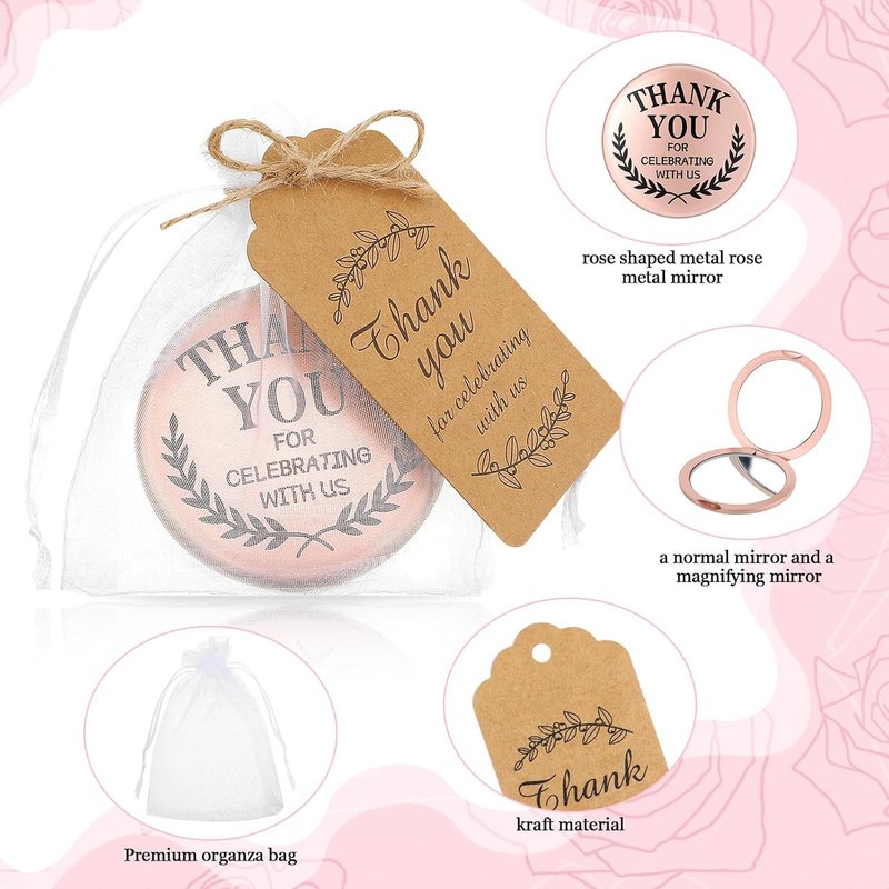 Thank You Compact Mirror Set - 24 Bulk Gifts for Women | Bridal Shower & Bachelorette Party Favors