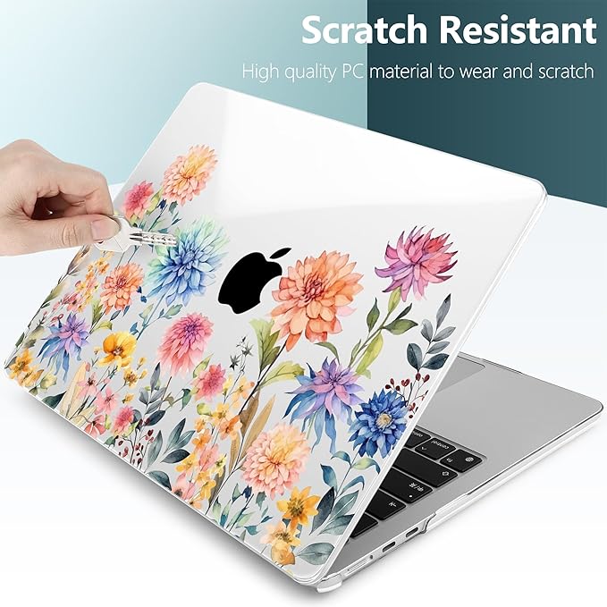 TWOLSKOO for MacBook Air 13 inch Case M5 2026 M4 2025 M3 M2 2024-2022 A3449 A3240 A3113 A2681, Plastic Hard Shell & Keyboard Cover & Screen Film for MacBook Air 13.6 inch Case, Beautiful Flowers