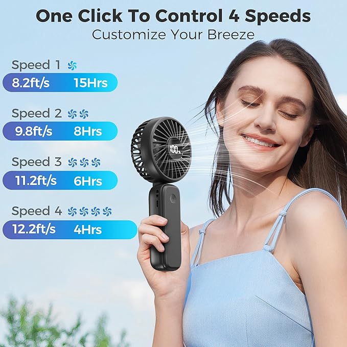 Handheld Fan Foldable, 5000mAh Rechargeable Hand Fans with Powerful Cooling, 4 Speeds, LED Display, Portable Fan for Travel,Concerts,Makeup,Lash,Outdoor Events,Gifts Women