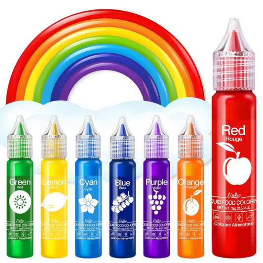 Rainbow Edible Food Coloring Set by [Brand Name] - 7 x 15g Liquid Dye for Baking, Cake Decorating & Crafts