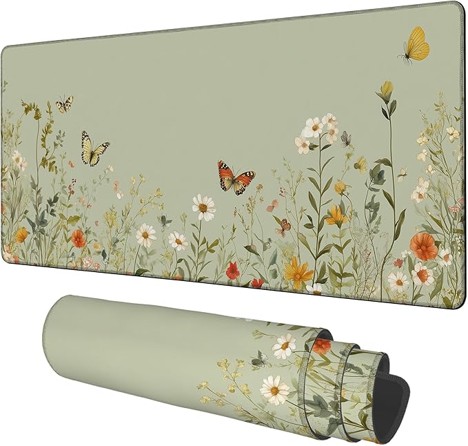 NITAHHHY Large Mouse Pad Wildflowers Gaming Desk Pad Computer Keyboard Non-Slip Waterproof Mouse Mat with Rubber Base and Stitched Edges Entertainment Office Writing Desk Mat 35.4 x 15.7 Inches