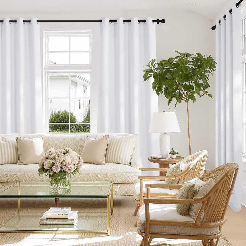 NICETOWN White 100% Blackout 90 inch Curtains for Bedroom, Grommet Full Blackout Window Treatments Heat Blocking for Living Room, W52 x L90, 2 Panels