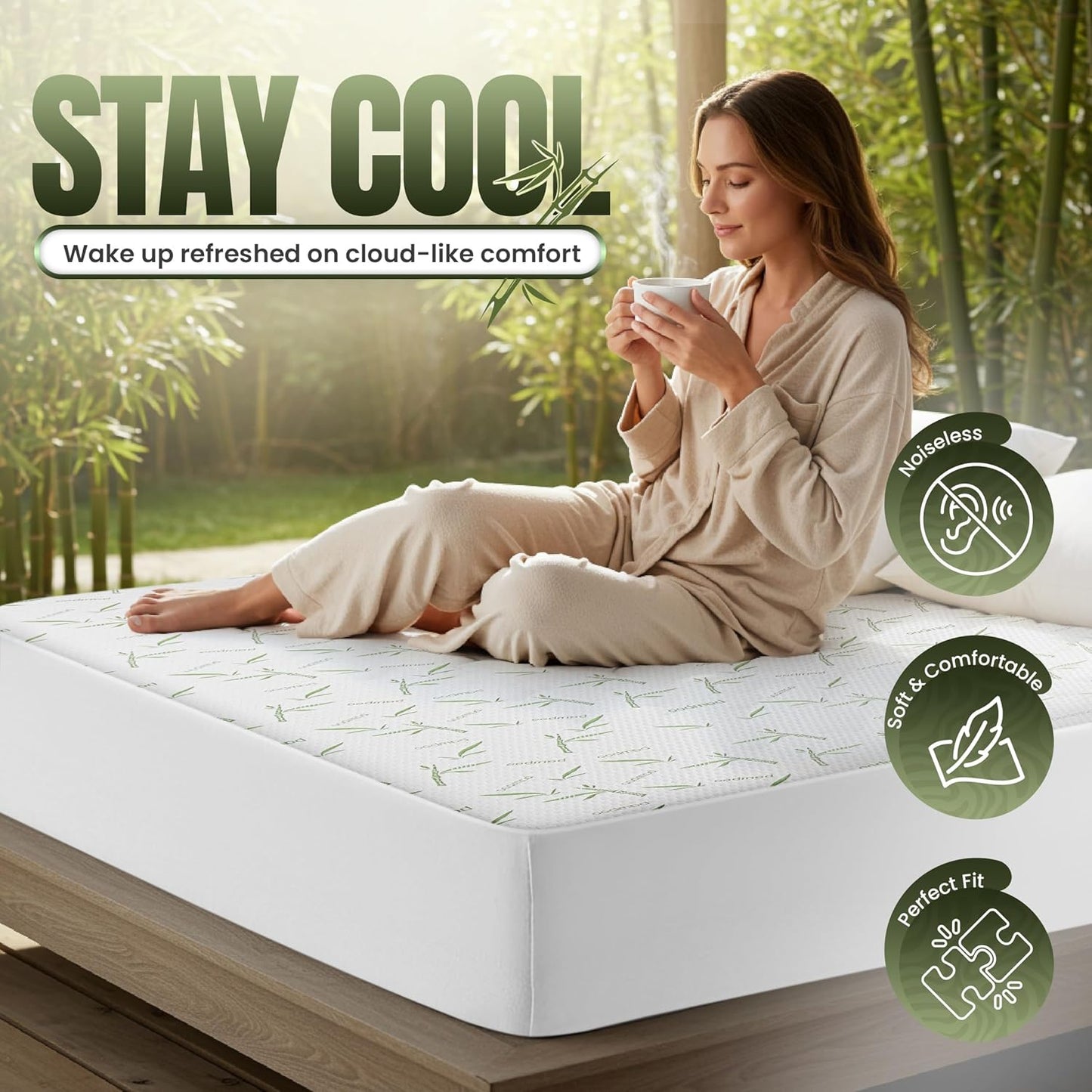 Utopia Bedding Waterproof Mattress Protector - Twin Size, Soft Bamboo Viscose Cooling Cover | 15-Inch Deep Pockets