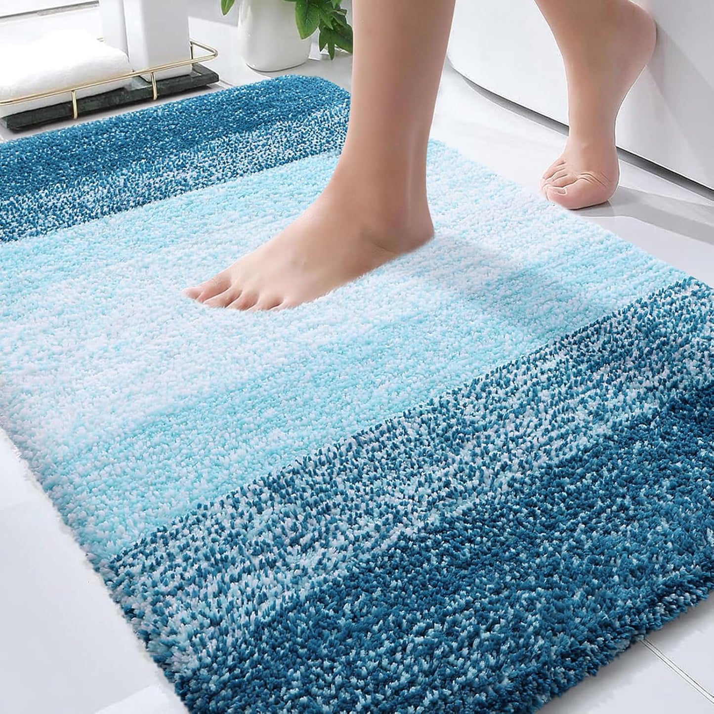 OLANLY Bathroom Rug Mat - Extra Soft Microfiber Bath Mat | Non-Slip Plush Shaggy Design, 36x24 in Peacock Blue