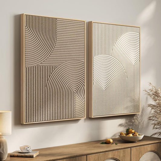 Regine Switzerland 3D Textured Wall Art Set - Modern Minimalist Beige & Brown Paintings | 24x36 In