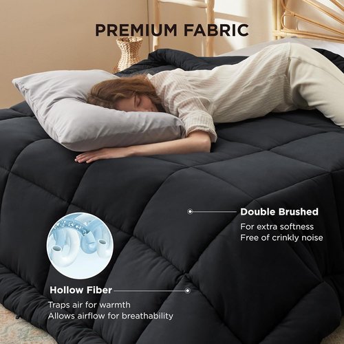Bedsure Comforter Duvet Insert - All-Season Quilted Full Size Bedding, GentleSoft Down Alternative, Black 86 x 82 Inches