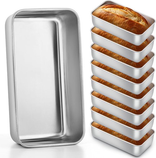 E-far Stainless Steel Loaf Pans - 8 Pack, 9x5 Inch Bakeware for Bread, Cake & Meatloaf | Non-Toxic & Dishwasher Safe