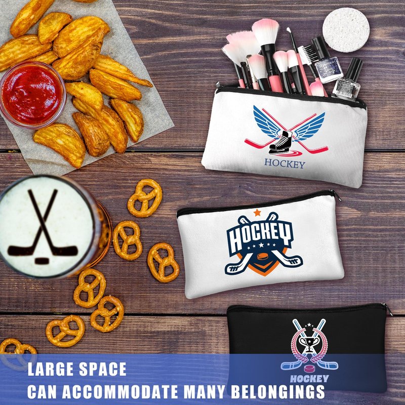 Clysee 20 Pcs Hockey Gifts Inspirational Makeup Bag for Ice Hockey Lovers Team Players Cosmetic Bags Gifts for Mom Women Travel Pouch Athletics Birthday