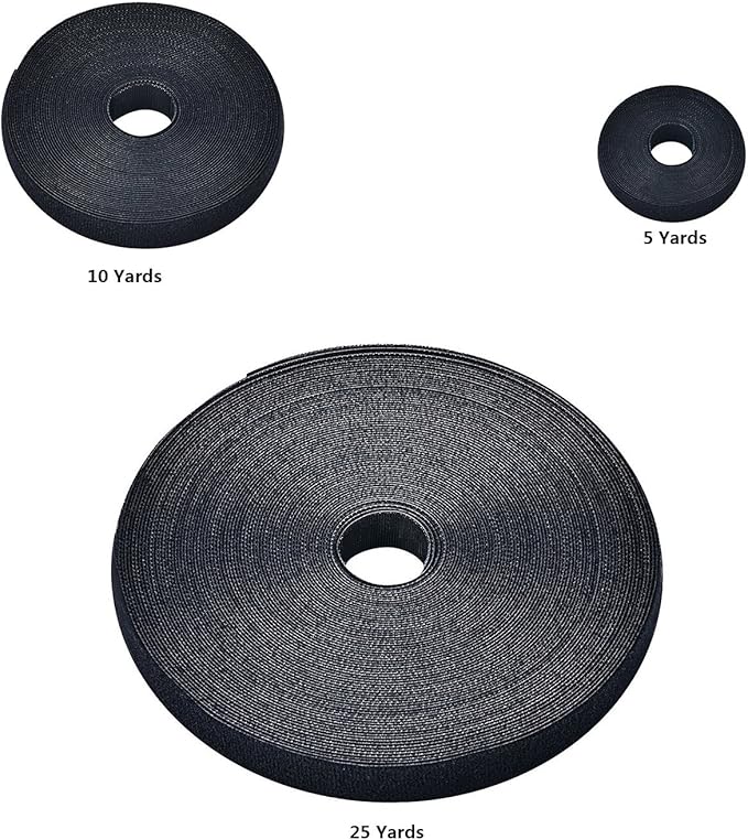 Saisn Reusable Fastening Tape Cable Ties 3/4 Inch Double Side Hook Roll (25 Yard, Black Upgraded Version)
