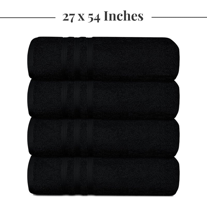 Tens Towels Pack of 4 Soft Bath Towels, 100% Cotton, 27 x 54 Inches, Lightweight & Quick-Dry, Ideal for Daily Bathroom Use, Practical & Comfortable, Black