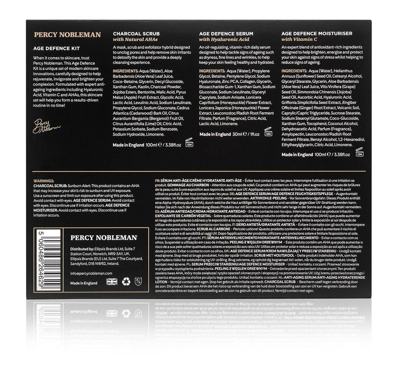 Percy Nobleman Age Defence Kit – Men’s Skincare Gift Set with Charcoal Face Scrub, Hydrating Facial Serum with Hyaluronic Acid & Vitamin C Moisturiser for Cleansing, Nourishment & Healthy Skin