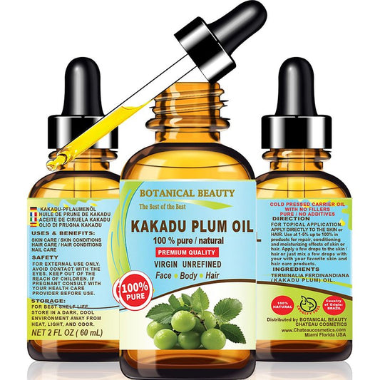 Australian KAKADU PLUM OIL 100% Pure Natural Virgin Unrefined Cold-pressed carrier oil 2 Fl oz 60 ml For Face, Skin, Body, Hair, Lip, Nails by Botanical Beauty