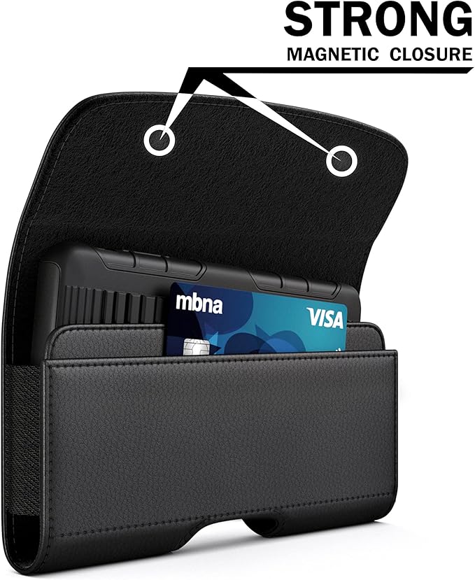 BOMEA Holster for Samsung Galaxy Ultra S25 S24 S23 S22 S21 Note 20, Google Pixel 8 9 Pro XL – Extra Large Cell Phone Belt Holder Case with Clip, ID Card Pouch - Black