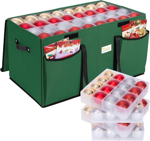 BALEINE Christmas Ornament Storage Box - Premium Container for 128 Holiday Ornaments | Green Color