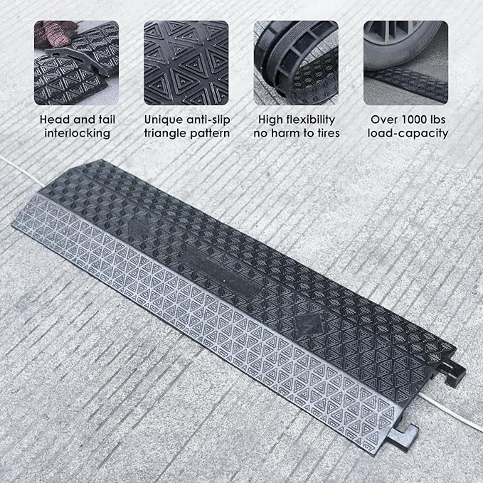 OranLite Double 40" inch Rubber Drop Over Cable Cover, 2 Pack Prevent Tripping Floor Cord Protector, Interlocking Cable Cover, Drop Track Cable Ramp, for Home, Office, Store, Warehouse (Wide - 2Pack)