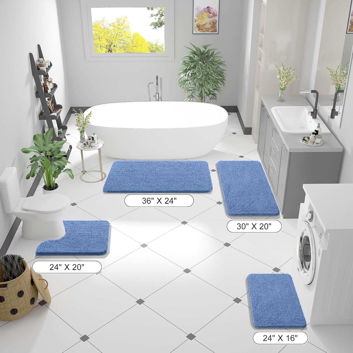 OLANLY Large Bath Rugs - Soft Absorbent Chenille with Quick Dry Rubber Backing | 40x32 Cornflower Blue