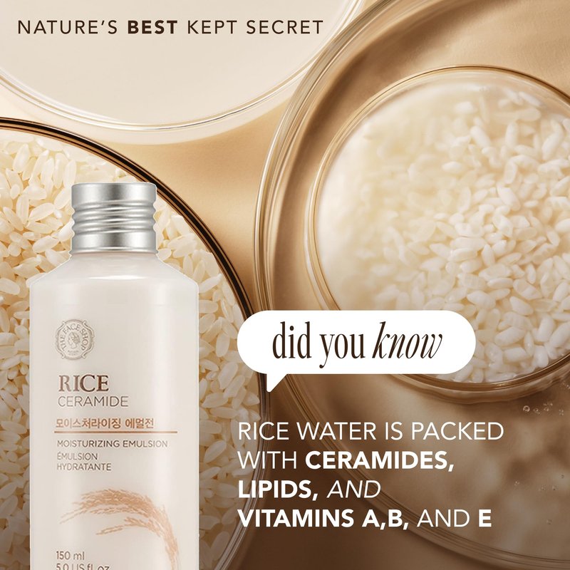 The Face Shop Rice Ceramide Moisturizing Skincare Set - Toner & Moisturizer, Korean Skin Care with Rice Water, Gift Set, Travel Size, Hydrating for Dry Skin