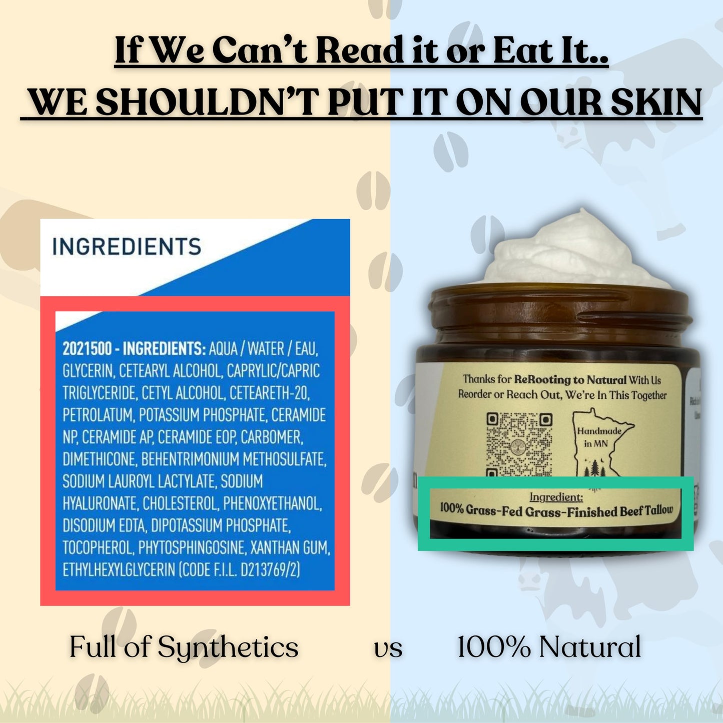 Reroot Organics Beef Tallow Balm for Skin | NAKED TALLOW BALM | 1 Ingredient - 100% Grass Fed Grass Finished Tallow | Whole Body & Face Moisturizer | Whipped | Dry Skin, Eczema, Rosacea, (2oz)