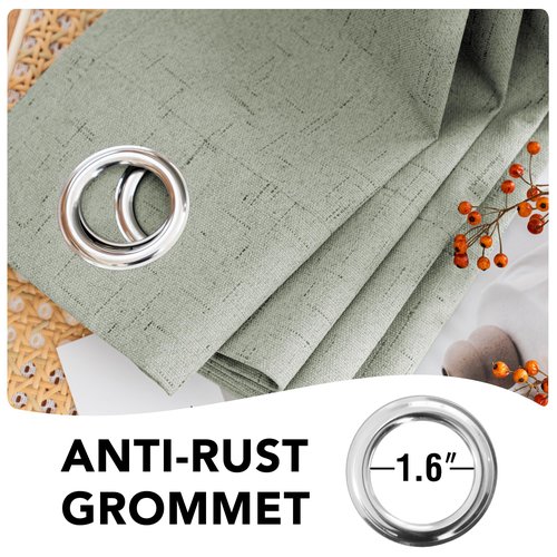 H.VERSAILTEX Primitive Linen Curtains 100% Blackout Curtain Drapes Burlap Fabric Curtains with White Thermal Insulated Liner, Grommet Top Drapes Living Room/Bedroom (2 Panels, 42 x 63 Inch, Sage)