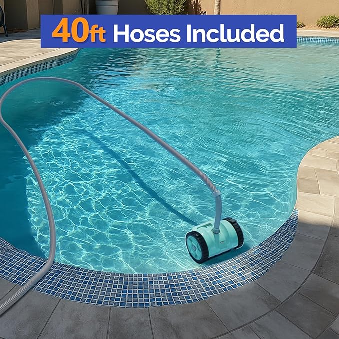 VINGLI Pool Vacuum Cleaner, Automatic Pool Sweeper for Ground&Inground Pools, Suction Side Wall-Climbing Sweeper with 39.6ft Tangle-Free Hose (Mint Green&Gray)