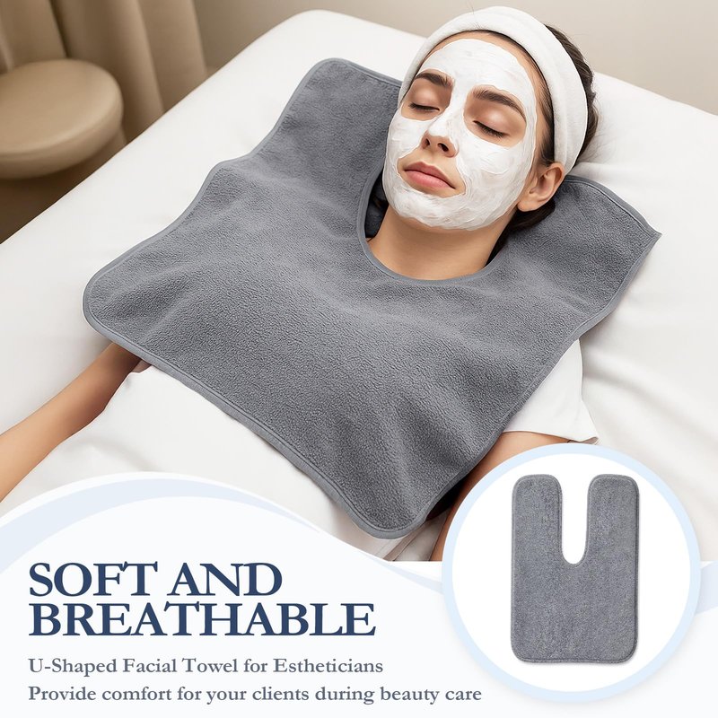 JJUNW 12 PCS U-Shaped Facial Towels, Split Design Estheticians Towels Microfiber Soft Spa Towel Coral Fleece Face Cloth for Beauty Salons Skin Care SPA Centers Estheticians Salon Grey