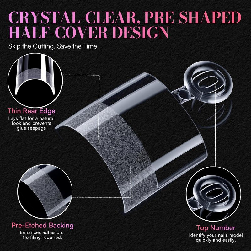 Makartt Short Square Nail Tips: 504 PCS Half Cover Pre-shaped Acrylic Nail Tips, Half Matte, 15 Sizes, False Nails - Easy-to-go Nail Extensions Manicure Supplies Salon DIY at Home