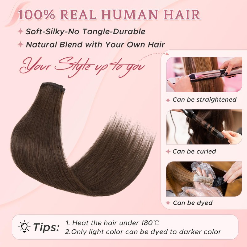 SEGO Single Clip In Hair Extensions Real Human Hair 6 Pcs Individual Clip Ins Remy Straight Soft Seamless Hairpieces for Women -14 Inch #02R Dark Brown
