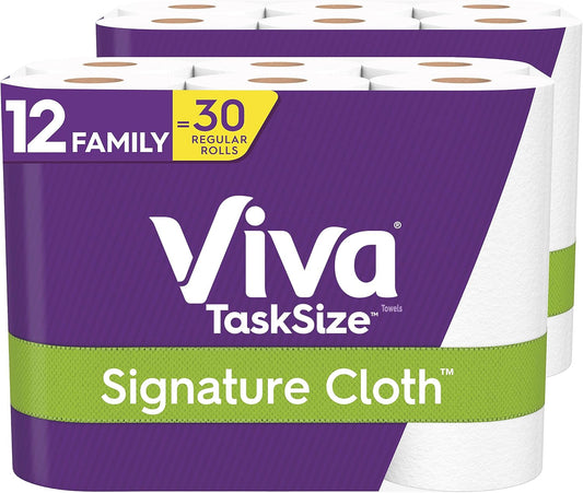 Viva Signature Cloth Paper Towels - Task Size, 12 Family Rolls (2 Packs of 6 Rolls) | 30 Regular Rolls, 143 Sheets Each