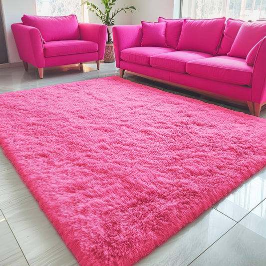 OLANLY Large 5x8 Machine Washable Area Rug - Soft Fluffy Shaggy Carpet for Living Room & Bedroom | Hot Pink