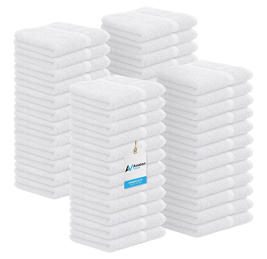 Avalon Towels Wash Cloths for Showering 48 Pack 100% Cotton White Washcloths Bulk 12x12 Wash Rags, Facial Towel, Face Towels for Body, Bath Washcloth, Fingertip Towel