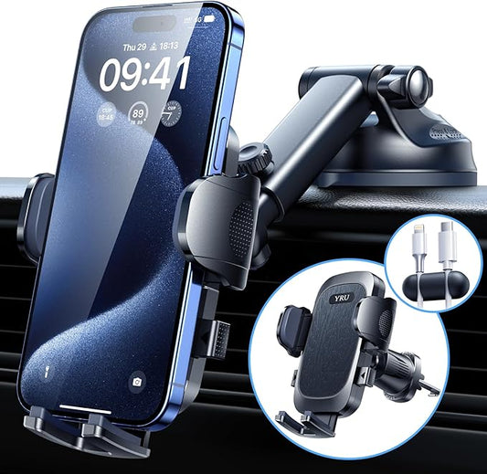 YRU True Military-Grade [360° Rotation Suction] 2026 Ultimate Car Phone Holder Mount 【90+LBS Safest Strongest & Patent Certs】 Dashboard Windshield Vent for iPhone 17 16 Pro Max Samsung, Jet Black