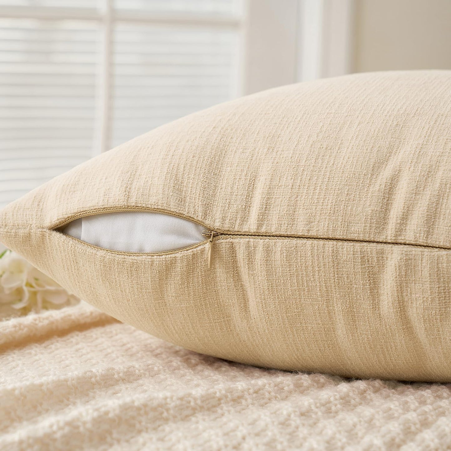 MIULEE Beige Couch Pillow Covers - Soft Chenille Decorative Throw Pillows | 18x18 Inch, Set of 2 for Sofa & Living Room